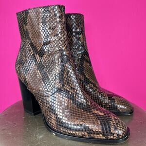 Zara Brown Snake Print Faux Leather Block Heel Ankle Boot EU 36